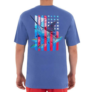 Camiseta de algodón azul sólido para hombre con bolsillo en el pecho, transpirable, tipo jersey, para pesca. - Product Image 5
