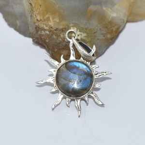 Collier soleil en labradorite céleste, pendentif en argent sterling 925, plaqué or vintage, bijoux bohèmes, pierre de guérison, cadeau pour elle - Product Image 2