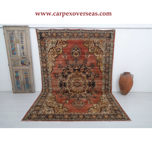 Tapis Oushak en laine nouée à la main de dernière conception, idéal pour les cadeaux pour la maison, la salle de séjour, antimicrobien et réversible - Product Image 1