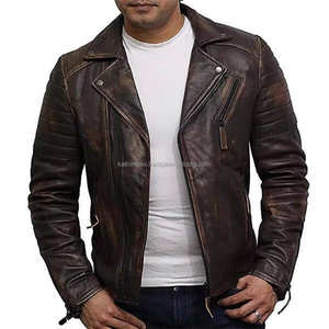 Trending Winter Distressed <b>Brown</b> <b>Leather</b> Biker <b>Jacket</b> <b>for</b> Men Asymmetrical Zipper Vintage Rugged Street Style Casual Urban Wear - Product Image 3