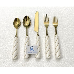 Factory Direct <b>Sale</b> Luxury Gold Plated Flatware <b>Set</b> With Resin Handle <b>Knife</b> Spoon Fork <b>Set</b> Stainless Steel Cutlery Tableware - Product Image 6