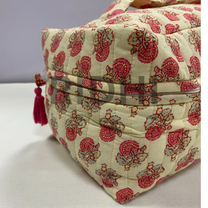 Bolsa de algodón acolchada con cremallera, estampada a mano en India, color rosa rubor, ecológica, portátil, grande, reutilizable, estilo vintage. - Product Image 4