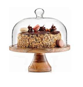 Présentoir de Cupcake en bois plateau de serveur de gâteau couvercle en dôme en verre nourriture Dessert collations plateau de service plateau - Product Image 5
