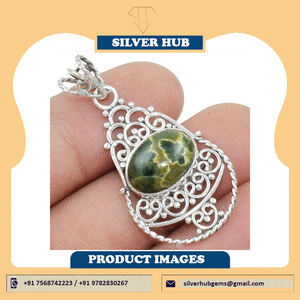 Top qualité meilleure vente 925 argent Sterling océan jaspe à la main pierres précieuses pendentif bijoux à vendre - Product Image 4