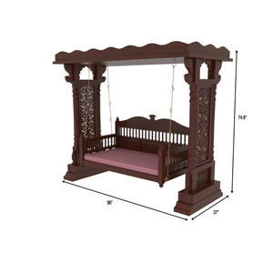 Columpio Tradicional de Madera con Toldo y Cojín Rosa, Mueble para Interiores y Exteriores, Diseño Artesanal - Product Image 3