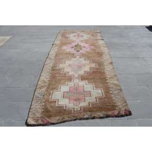 Alfombra de 4.4x11.4 pies, Alfombra Turca, Alfombra a Rayas Marrones - Product Image 1