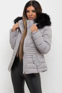 Chaqueta acolchada gris OEM para mujer de nuevo diseño con capucha y cremallera completa y chaqueta de burbujas, chaqueta acolchada de invierno acolchada para mujer - Product Image 5