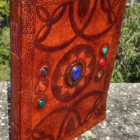 Carnet de notes en cuir fait main grand format à couverture rigide, sept pierres, pour croquis, grimoire, formules magiques, gaufré, non ligné, à feuilles mobiles, 200 pages