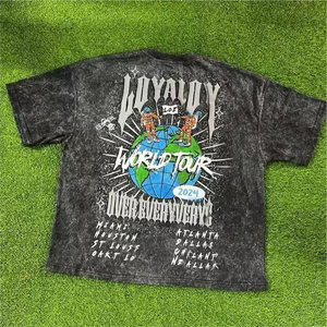 เสื้อยืดผู้ชายวินเทจโอเวอร์ไซส์ผ้าคอตตอน100% คุณภาพสูงไซส์ลายสตรีทแวร์ฟอกสีกรดซักลายกราฟิกได้ตามต้องการ - Product Image 1