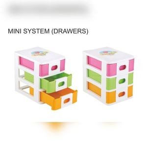 Commodes de rangement en plastique rectangulaires modernes à 3 tiroirs, orange, rose, vert, pour un usage domestique, montage gratuit sans roulettes - Product Image 1