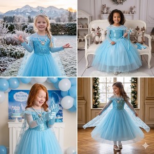 Costume di Alta Qualità Baige per Festa di Compleanno, Set Blu per Halloween, Vestito <span class=keywords><strong>da</strong></span> Principessa, Abito per Feste di Bambine, Vestito <span class=keywords><strong>da</strong></span> <span class=keywords><strong>Elsa</strong></span> - Product Image 6