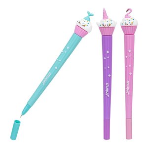 Cupcake PIN up Metal Ballpoint <b>Pen</b> Fine Line 0.5mm & 1.0mm Assorted Blue Gel <b>Pens</b> 42828 - Product Image 1