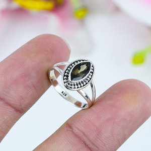 Anillo de Plata de Ley 925 Hecho a Mano con Engaste de Bisel y Baño de Plata Vintage, con Gema Natural Ahumada de Moda para Bodas y Fiestas - Product Image 3