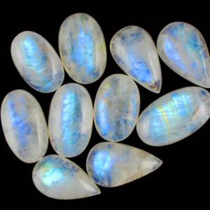 Lot de pierres précieuses en pierre de lune bleue naturelle Dhorgems, cabochon, certifié par un tiers, formes et tailles variées - Product Image 1