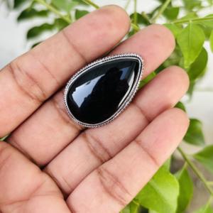 Hot Selling Designer Handmade Bohemian Style <b>Black</b> <b>Onyx</b> <b>Rings</b> Silver Plated Natural Gemstone Engagement Fashionable Brass ODM - Product Image 1