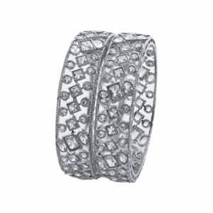 Modern Luxury Silver Brass Bangles Set Reverse AD Rhodium Plated Ethnic Style <b>Fashionable</b> Women's Wedding Orthodox Religions - Product Image 1