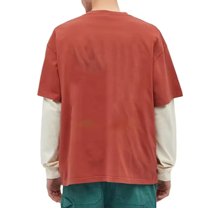 2025เสื้อยืดผู้ชายผ้าฝ้าย100% หลวมขนาดใหญ่เสื้อสองชั้นยาวสองชั้นพิมพ์ลาย-ขายส่ง - Product Image 4