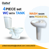 Toilette Ensemble de salle de bain 4 pièces Combo Offre WC avec réservoir d'eau et lavabo avec piédestal Céramique Sanitaire Ensemble de salle de bain