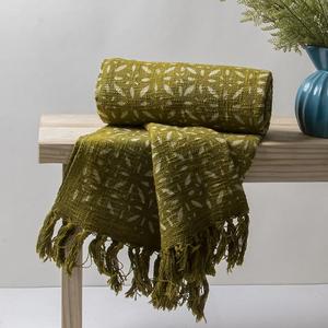Verde hecho a mano bloque impreso Floral impreso sofá ropa de cama suave y transpirable Material - Product Image 1