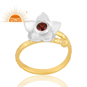 แหวนพลอยโกเมนธรรมชาติชุบทอง18K ทำจากทองเหลืองดีไซน์พื้นผิวเป็นของขวัญสำหรับผู้หญิง - Product Image 1