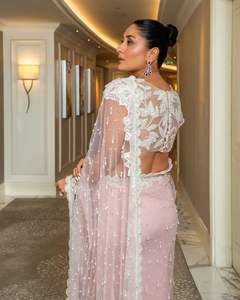 Nuevo 2024 último diseñador de alta demanda suave mariposa red Saree con 5MM Multy y lentejuelas bordado trabajo venta completa proveedor - Product Image 5