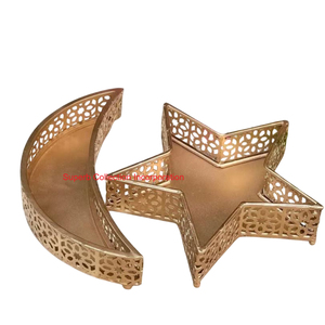 Plateau de service élégant en métal doré avec étoile de lune pour le Ramadan Eid Mubarak pour la décoration intérieure et les fournitures de fête islamiques - Product Image 2