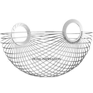 Panier de rangement de pain de fruits de pièce maîtresse de table de grande taille en fil métallique poli brillant de couleur argentée - Product Image 3