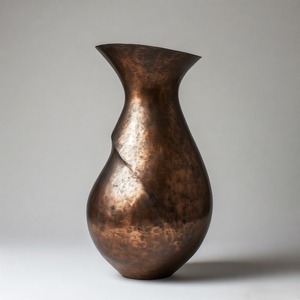 TimelessAura Artisan Vase en cuivre dans une finition rustique Vase de sol en métal Floral en relief Design Home Decor Accent Statement - Product Image 4