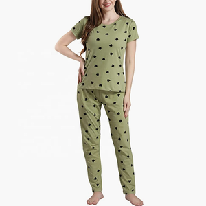 Lot de 2 pyjamas en jersey de coton imprimé pour femmes Short de nuit d'été avec col en tricot et motif imprimé unique - Product Image 4
