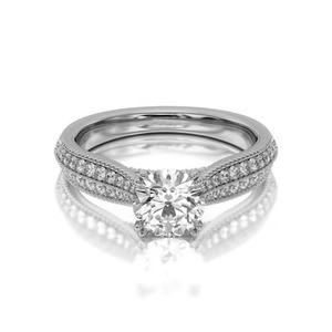 Dual Pave Ring 1 Ct Round Brilliant Lab Grown Diamond F-SI2 Pave Setting 14K Solid Gold Engagement Style For <b>Jewellery</b> Making - Product Image 2