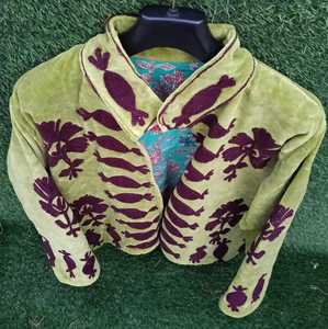 <b>Womens</b> <b>Velvet</b> Ethnic <b>Jacket</b> With Repeated Geometric Motif Embroidery Full Sleeves Stand Collar And Button Front Closure - Product Image 1