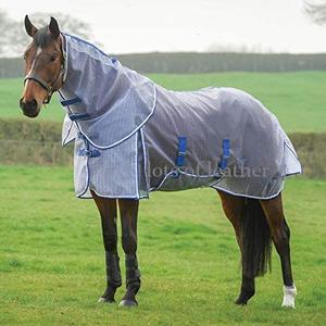 Protector de mosca de caballo Ecuestre para verano, malla transpirable, capucha desmontable, Combo de sábana, alfombra 60gsm-280gsm, Color blanco, azul - Product Image 2