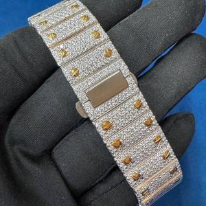 Montre-bracelet deux tons en acier inoxydable avec diamant Moissanite vieilli de qualité supérieure Cadran romain Mouvement automatique Montre de mode. - Product Image 4