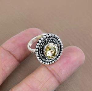 Bague en citrine naturelle faite à la main en argent sterling 925 massif réglage de lunette jaune bijoux estampillés à la main - Product Image 4