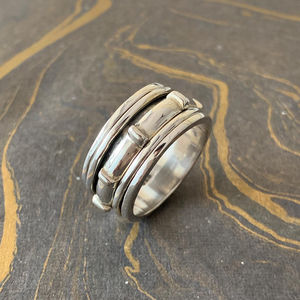 Princess Cut Boho Style Silver <b>Spinner</b> <b>Ring</b> 10.7 Grams Gold Plated Zircon Main Stone Rectangle Everyday Wear Gemstone Jewelry - Product Image 1