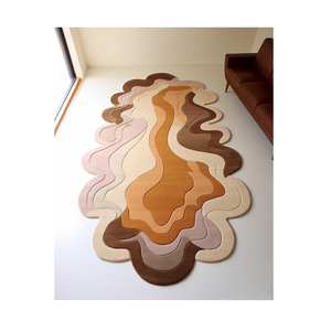 Tapis moderne de qualité supérieure en laine beige marron touffeté à la main à poils hauts motif géométrique fait à la main pour le salon, la salle à manger, la chambre à coucher et la décoration intérieure - Product Image 3