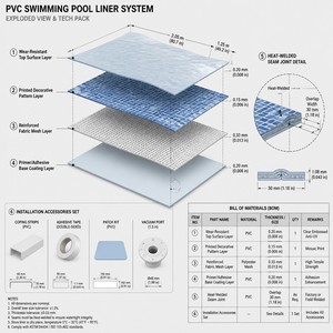 Revestimiento de vinilo de 1,5 mm para piscinas, membrana impermeable y resistente al cloro para proyectos de piscinas comerciales y hoteles. - Product Image 4