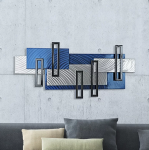 Bleu et argent métal classique décoration murale intérieur extérieur tenture hôtel restaurant maison salon chambre arts décoratifs - Product Image 2