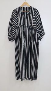 Haute qualité décontracté été Midi coupe ample taille naturelle bloc imprimé col profond fermeture à cordes rayé Floral longueur au sol Mini - Product Image 6