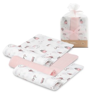 Mod Moon Pack 3 langes en bambou 55x70 motif dessin animé rose technique tissée - Product Image 1