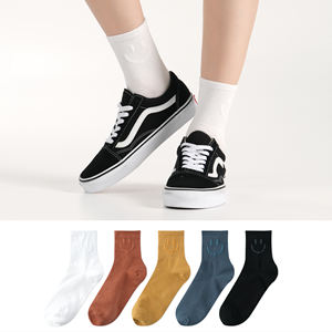 Chaussettes en coton pour femmes - Anti-bactériennes, tricotées, motif de dessin animé pour le visage, design amusant et original, chaussettes coréennes quotidiennes invisibles - Product Image 1