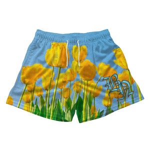 Shorts de malla de poliéster premium de 180 GSM, camuflaje, transpirables, morado y verde, con logo bordado personalizado, shorts de malla para hombre - Product Image 3