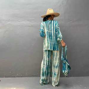 ชุดกิโมโนมัดย้อมด้วยมือ,ชุดเดรสวันหยุดสไตล์ Boho ทรงหลวมพร้อมกระเป๋า - Product Image 3