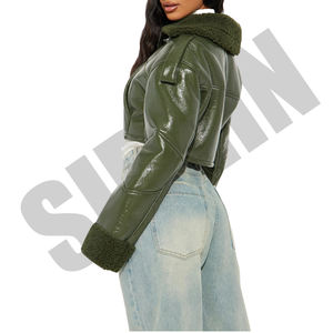 แจ็คเก็ตหนังทรงครอปเข้ารูปสำหรับผู้หญิง คุณภาพพรีเมียม สไตล์คนเมืองแบบสั่งทำพิเศษ สำหรับฤดูหนาว แบบมีซิป กระเป๋าบุขนแกะ ด้านในบุผ้าเรียบสีพื้น - Product Image 4