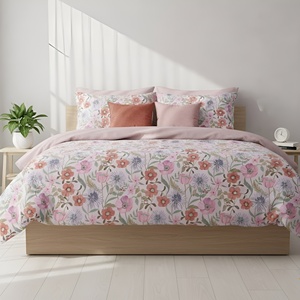 Thanh Lịch Hoa In Bông Percale Duvet Cover Set 200TC Khách Sạn Sử Dụng Có Thể Giặt Thân Thiện Với Môi 3-Mảnh Bộ Đồ Giường Bộ - Product Image 1