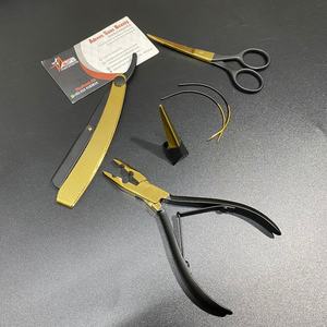 Kit d'outils d'extension de cheveux avec logo personnalisé en or noir ensemble ciseaux en acier inoxydable et pince de sectionnement avec pince à logo - Product Image 5