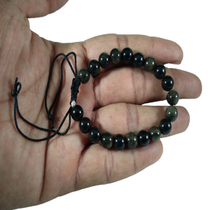 Pulsera de cuarzo facetado de obsidiana negra de gran calidad, piedras preciosas de cristal Natural, cuentas elásticas de almidón, grabado de estilo de amor dorado - Product Image 1