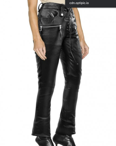 Pantalones de cuero genuino transpirables de talla grande para mujer, pantalones acampanados de piel de cordero a la moda a prueba de viento - Product Image 1