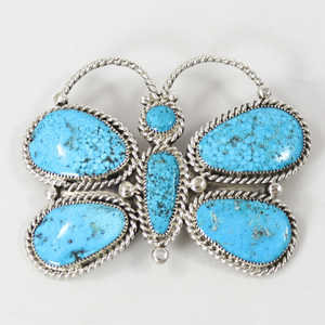 Broche et pendentif papillon en argent sterling serti d'une turquoise naturelle Kingman d'Arizona Broche en argent sterling 925 - Product Image 4