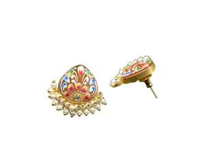Joyería de moda bellamente diseñada, pendiente de tuerca pintado a mano con piedra chapada en oro para niñas y mujeres a un precio razonable - Product Image 6
